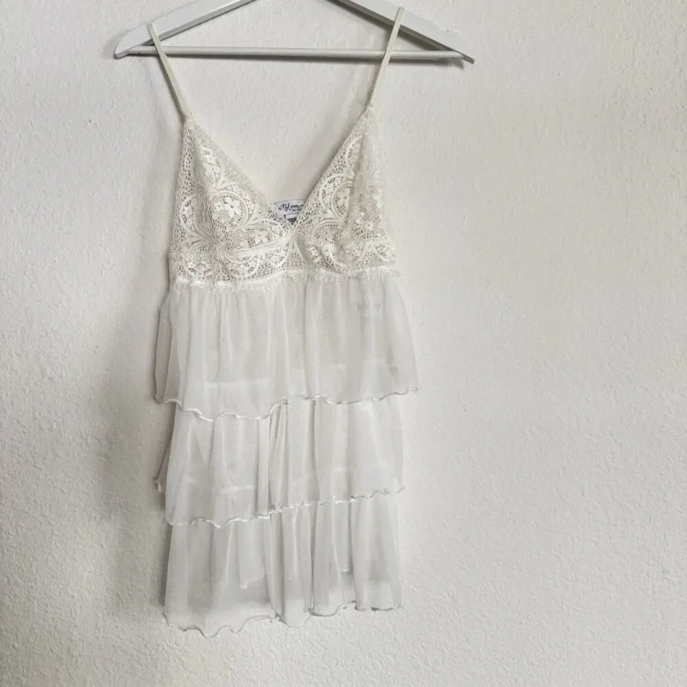 In The Bloom by Janquil Lilly Tiered Babydoll Chemise In Ivory Size S/P Romantic